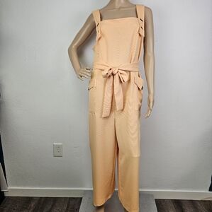 Top Shop Tangerine Jumpsuit Overalls Belt Wide Legs Sz 14 Garden Coquette